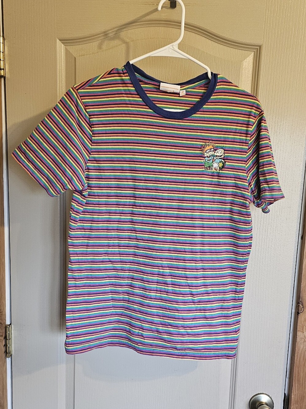 Nickelodeon Rainbow Striped Embroidered Tommy Pickles And Chuckie Rugrats Shirt